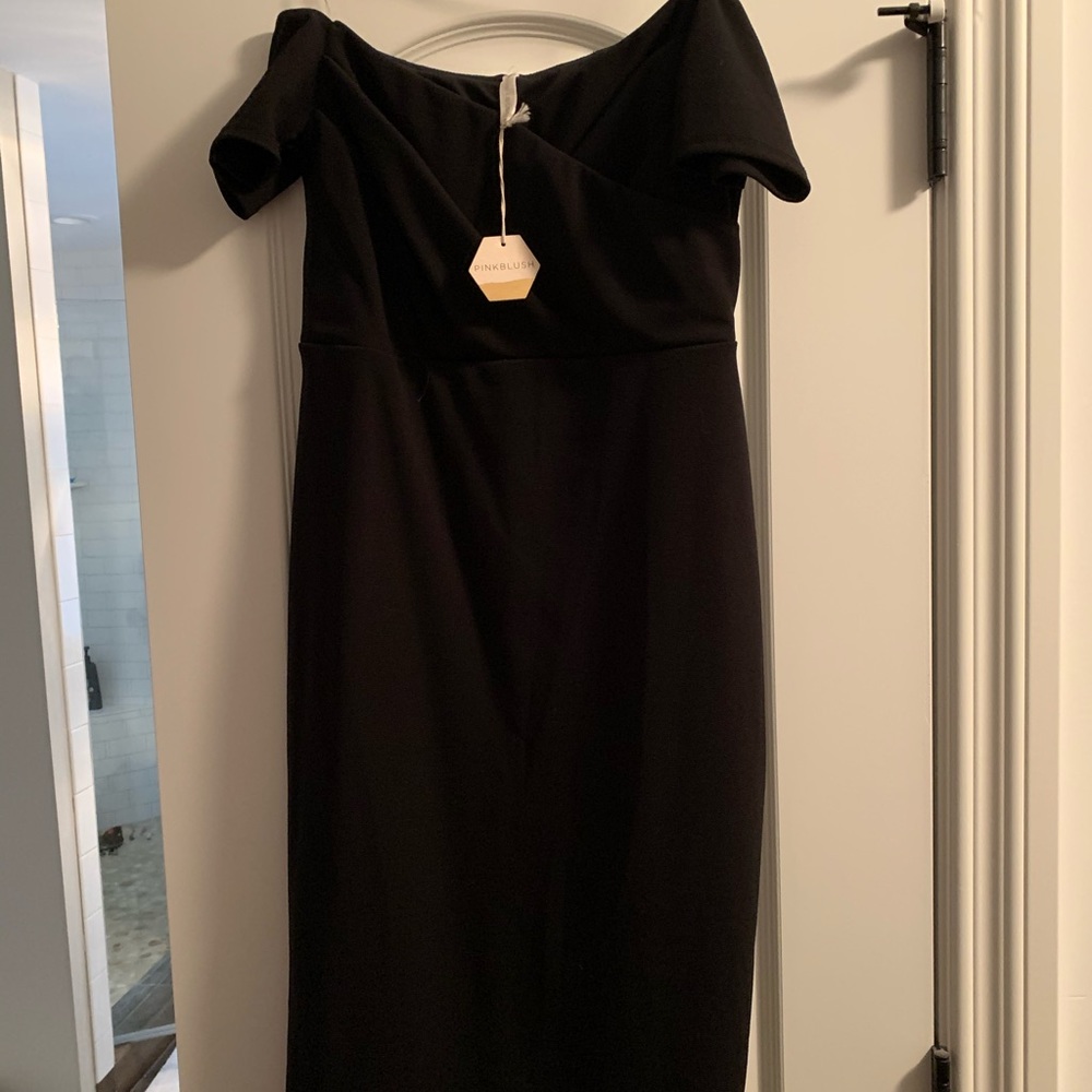 Black off the should cocktail dress